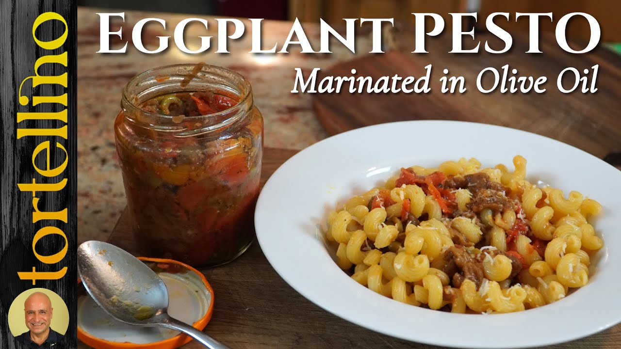 Marinated Eggplant Pesto with Garlic and Olive Oil, a Sicilian Recipe