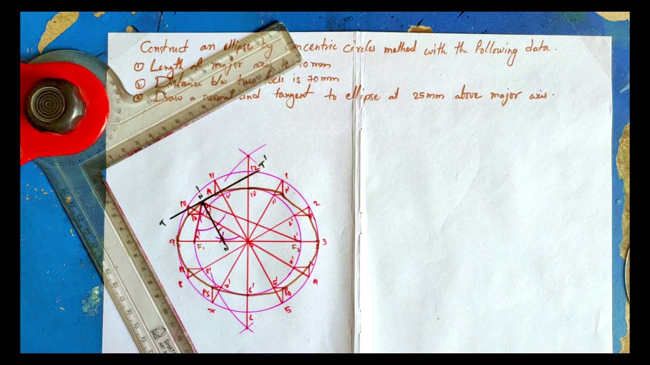 how to draw ellipse by concentric circle method in telugu