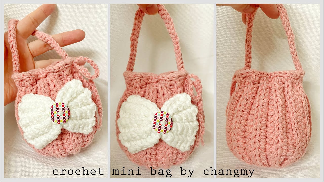211. DIY crochet mini bag tutorial by changmy | Hướng dẫn móc túi gân nhỏ với nơ kẻ xinh xắn