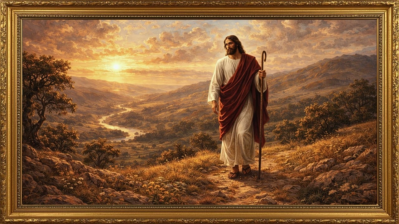 Jesus Walking Through the Hills | Sacred Ambient TV Art | Peaceful 4K Framed Painting