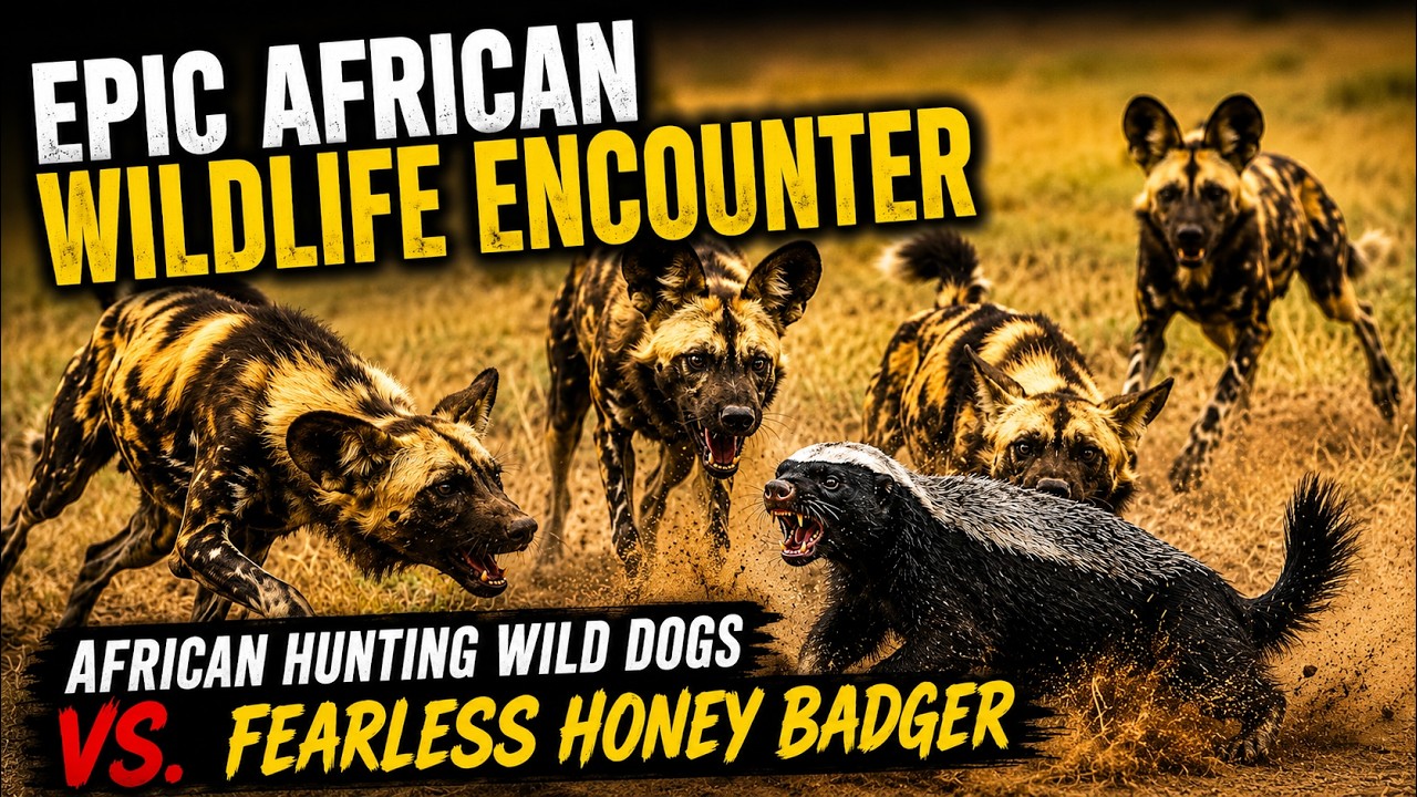 Epic African Wildlife Encounter: African Hunting Wild Dogs vs. Fearless Honey Badger 🐾