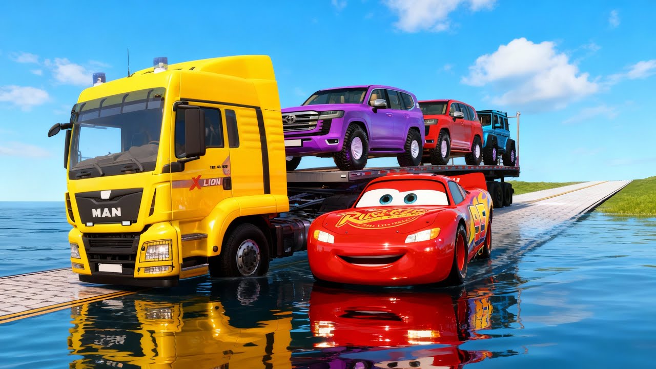 McQueen vs Flatbed Truck  This Road Was a Death Trap! – BeamNG Drive #025