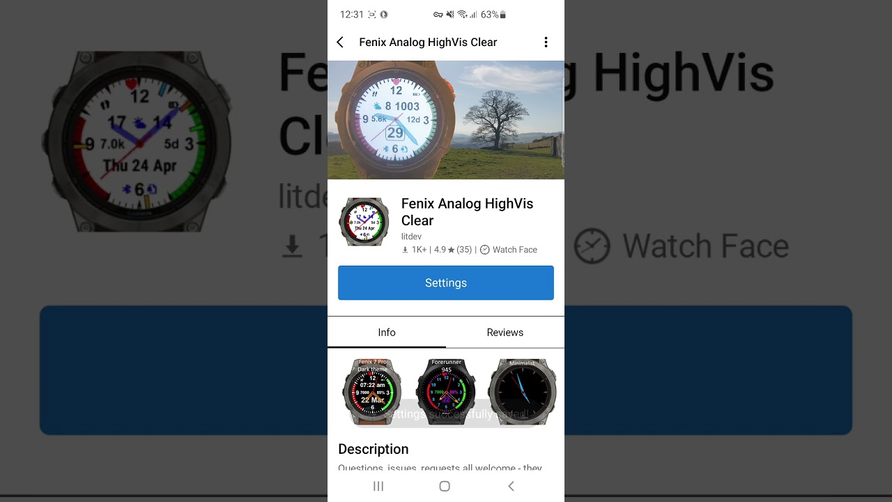 Garmin watchface profile settings