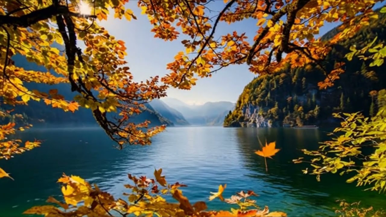 🏞️ Mountain Lake Serenity 🌄 | Aerial Autumn Reflections with Guitar & Piano Smooth Jazz Escape