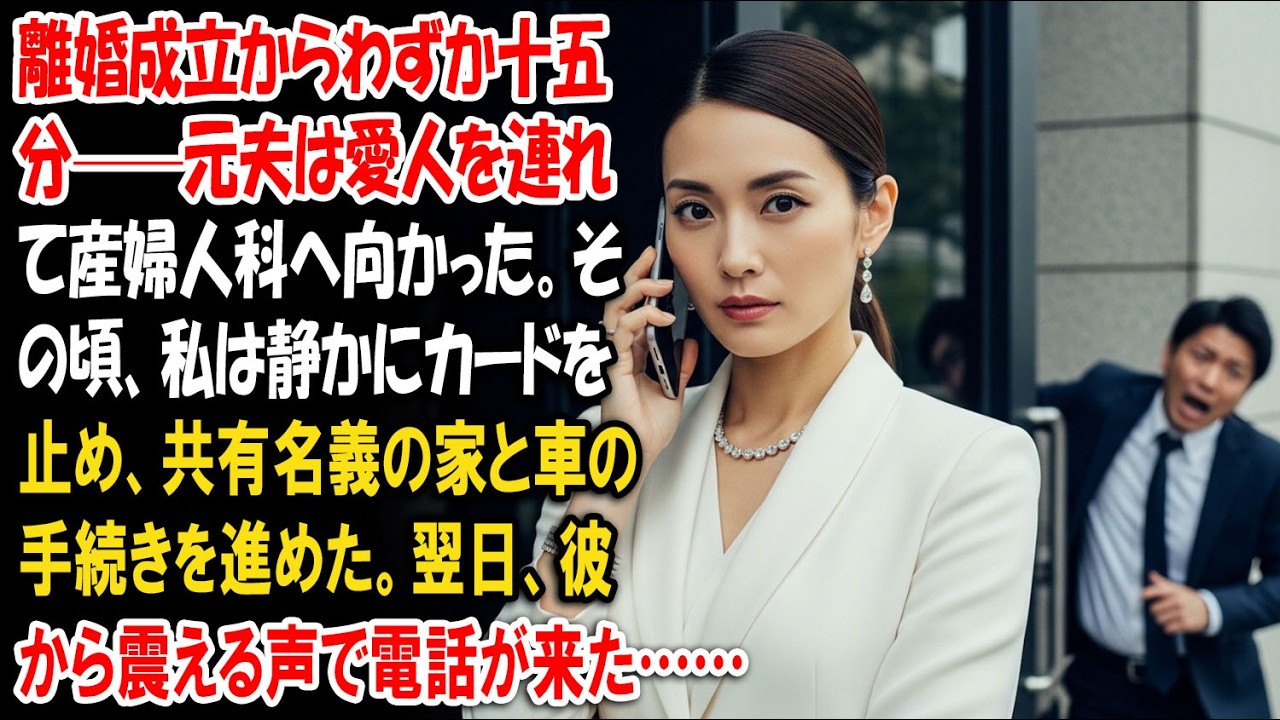 離婚成立からわずか十五分——元夫は愛人を連れて産婦人科へ向かった。その頃、私は静かにカードを止め、共有名義の家と車の手続きを進めた。翌日、彼から震える声で電話が来た……【静かな復讐】【家族の裏切り】