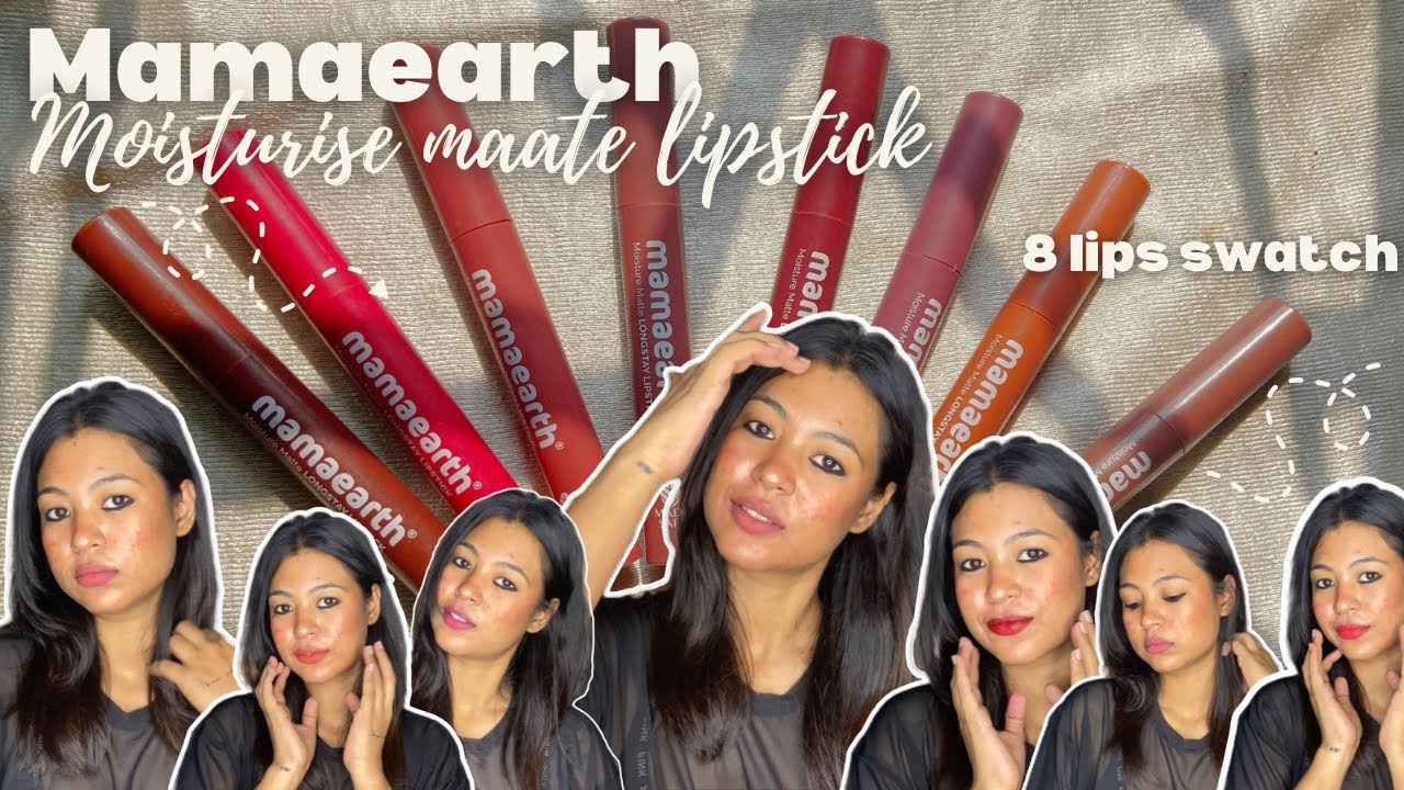 Lipstick swatch on brown skin | Mamaearth moisture matte lipstick | 8 lipstick on bare skin 💄✨