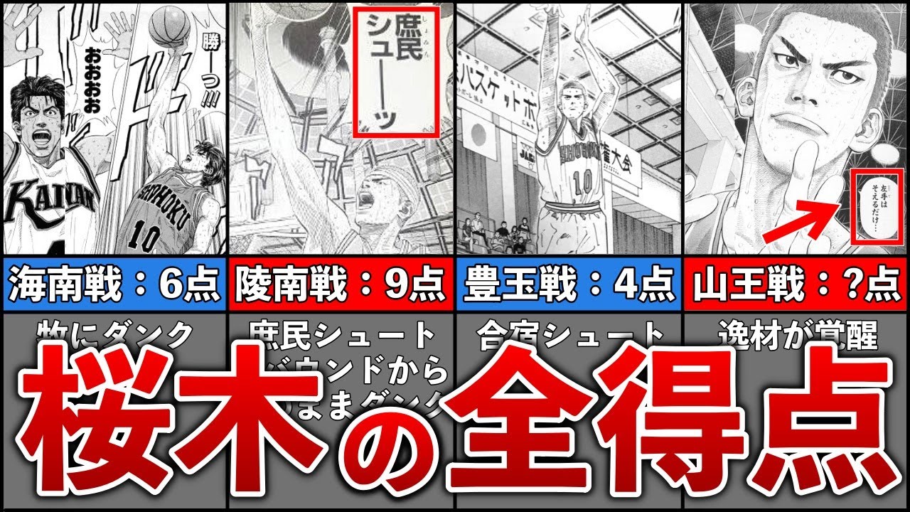 【スラムダンク】素人からの4ヶ月…桜木の全得点シーンまとめ【ゆっくり解説】