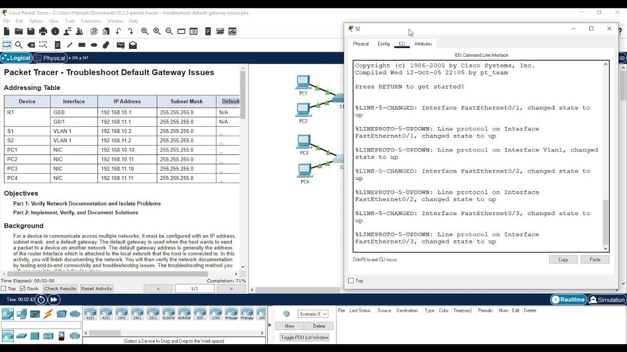 10.3.5 - Packet Tracer Troubleshoot Default Gateway Issues