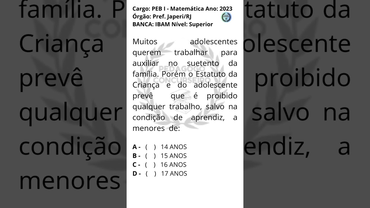 2 Banca IBAM - ECA - QUEST&Atilde;O c/ GABARITO - Concurso PARACAMBI - RJ - 2024 / &aacute;rea: Educa&ccedil;&atilde;o