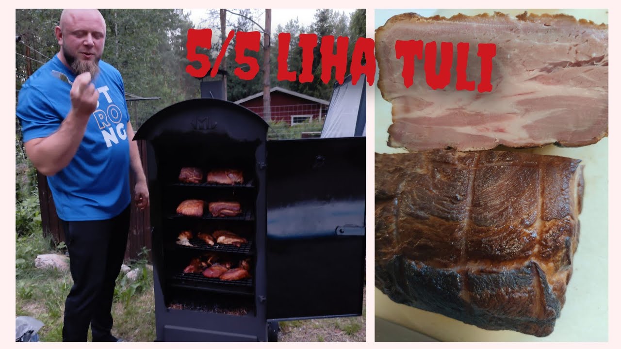 Ai että tuli hyvää. Savustetaan lihaa ja kanaa Virosta tuodulla savustuskaapilla.
