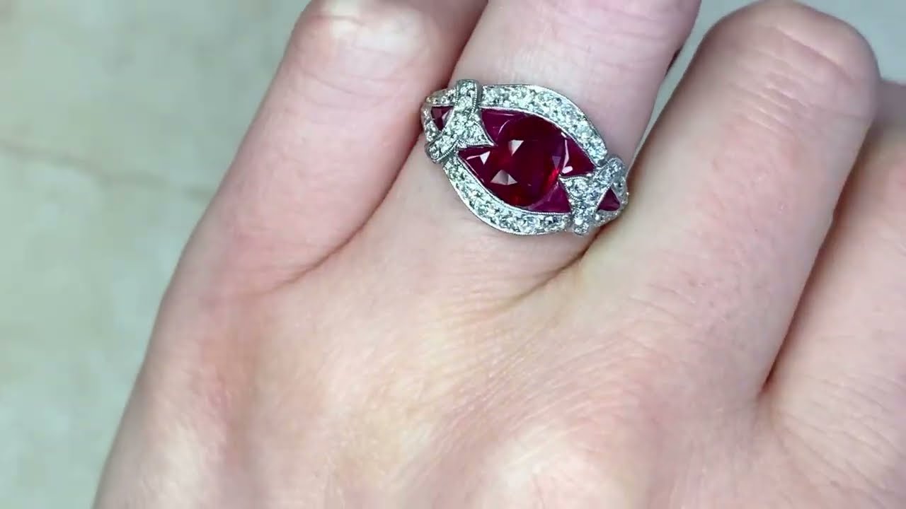 Natural Ruby & Diamond Accented Geometric Gemstone Ring - Orland Ring - Hand Video