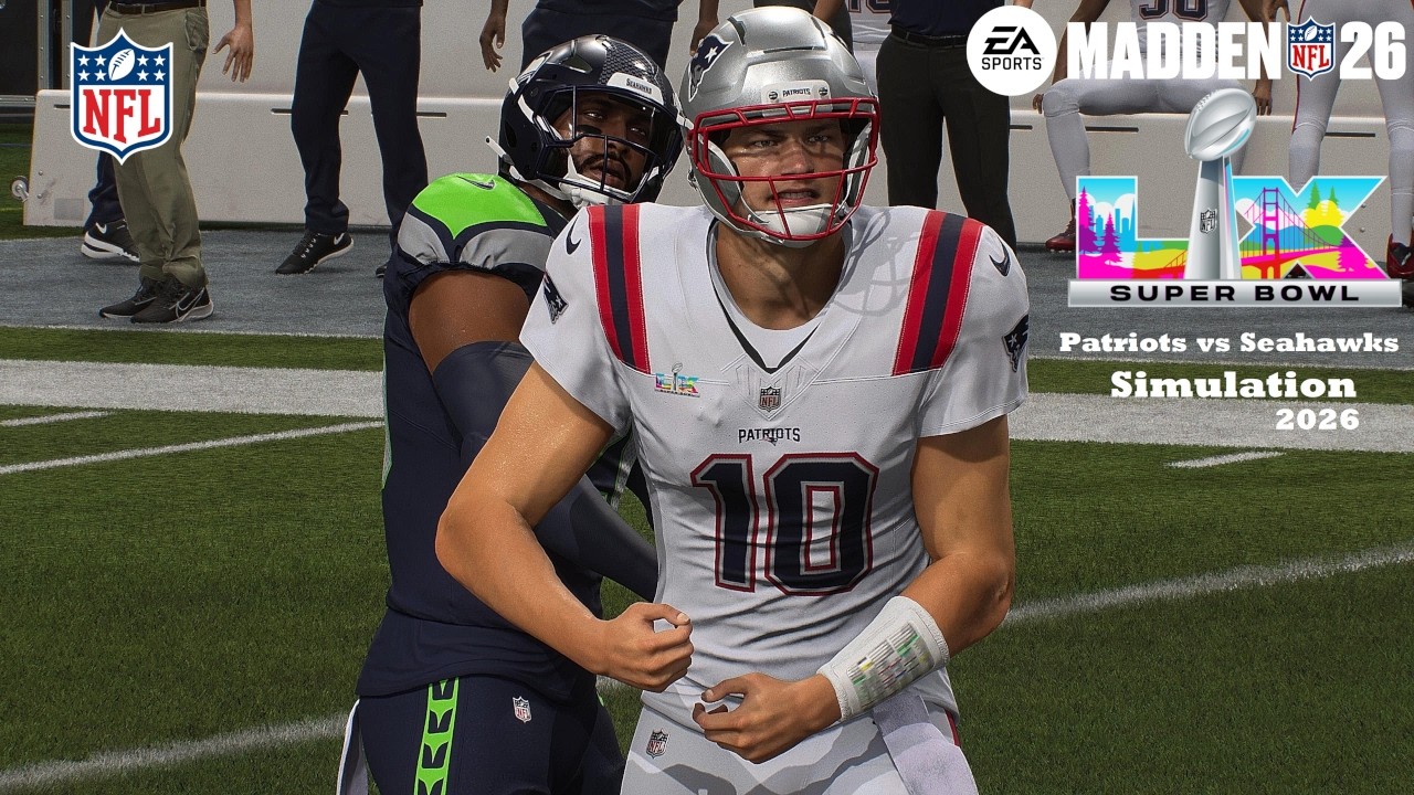 Madden 26 Super Bowl 60 New England Patriots vs Seattle Seahawks Simulation 2026 PS5 Game Play