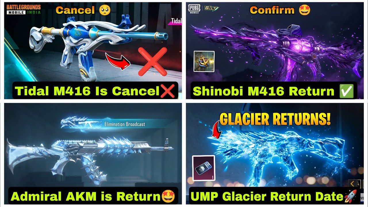 🔴 TIDEL M416 IS CANCEL 🤯| SHINOBI KAMI M416 RETURN ✅|  ADMIRAL AKM RETURN 🤩| UMP GLACIER RETURN 🥶|
