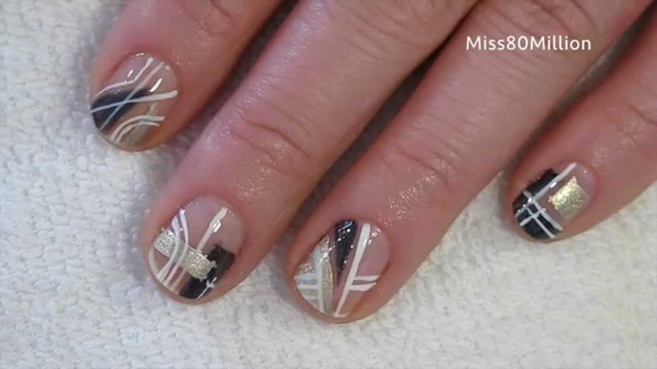 Geometrick Black & Gold Nail Art
