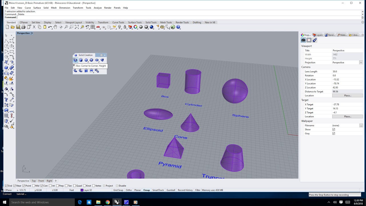 Rhino 6 Lesson 20 Basic 3D Modeling Creating Basic Primatives
