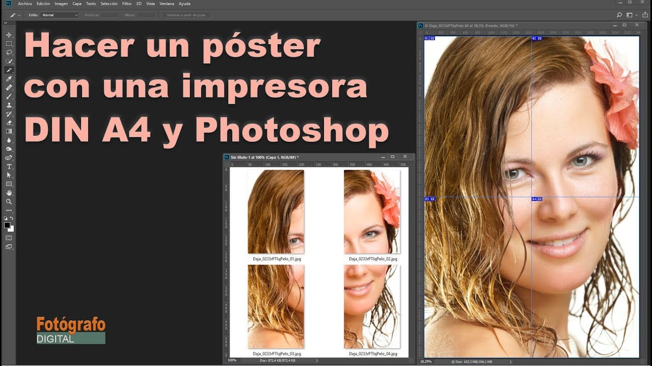 Como imprimir un poster o cartel grande con hojas A4 con Photoshop