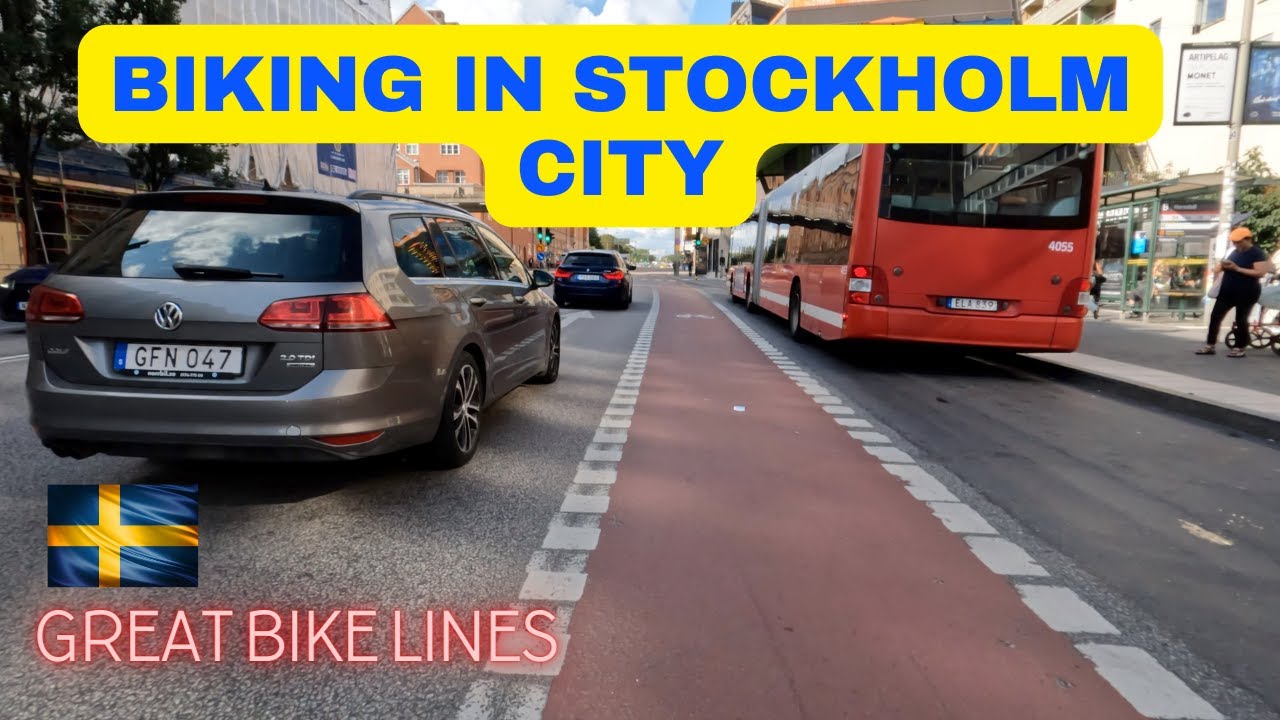 Biking in Stockholm City, Bike lines in most places. Cykla i Stockholm