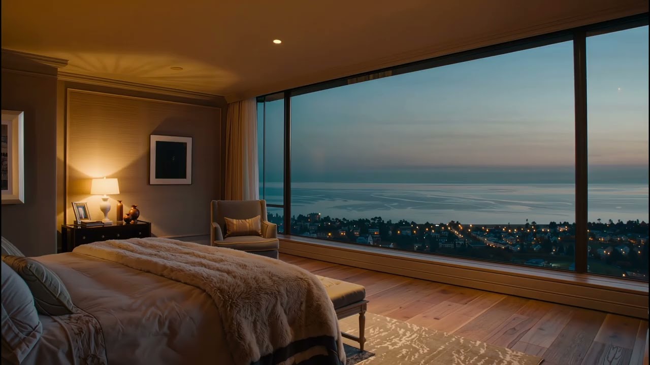 🌙 Cozy Evening Jazz Ambience | Relaxing City & Ocean View