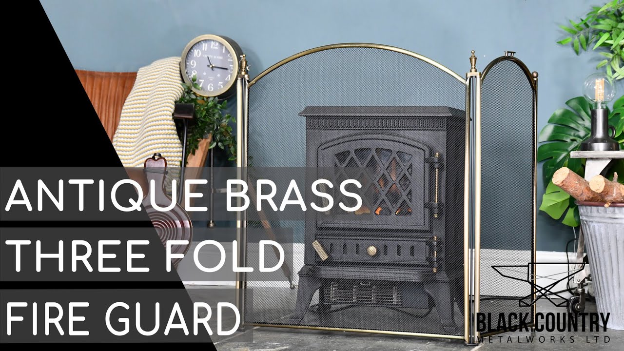 Antique Brass Three Fold Fire Guard - 61cm