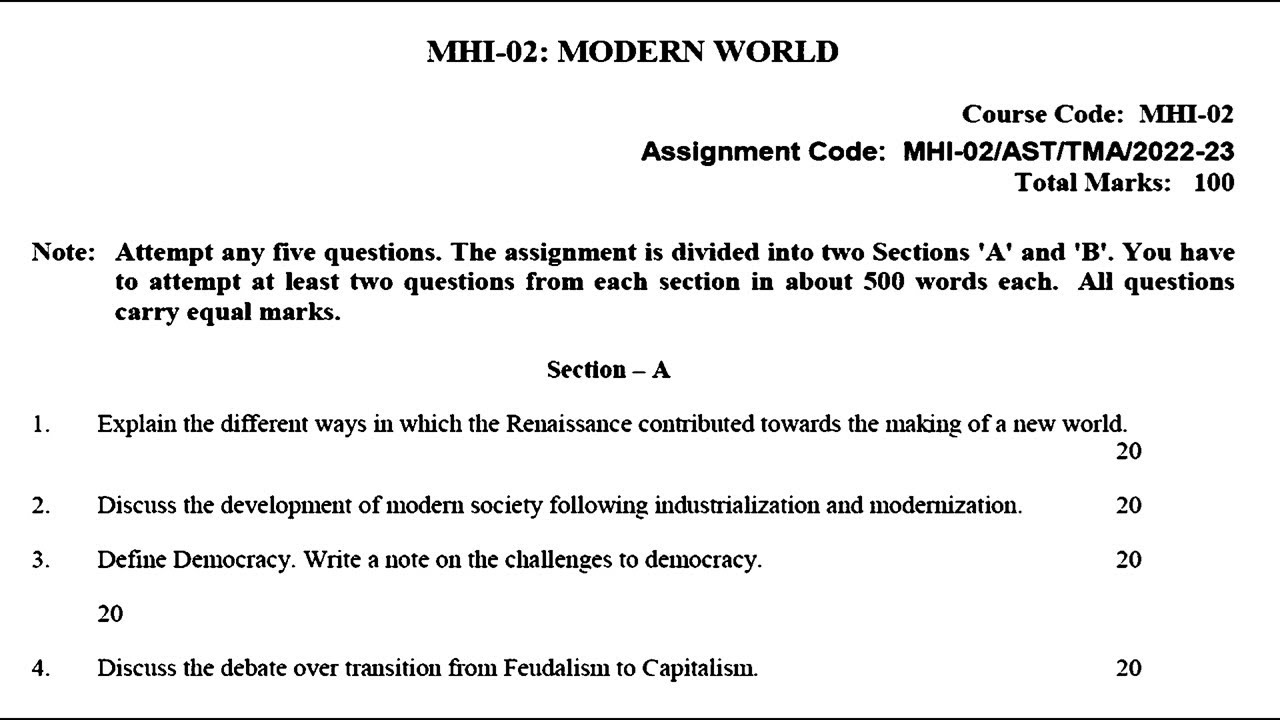 MHI 02 IGNOU SOLVED ASSIGNMENT 2022 2023 JULY 2022 JAN 2023  ENGLISH MODERN WORLD   आधुनिक विश्व