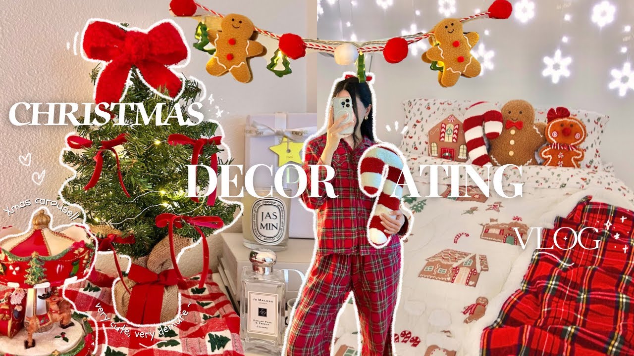Christmas Decorate with Me 2024 🎠💌: Aesthetic Room Makeover, Cozy & Coquette, Decor Haul | Vlogmas