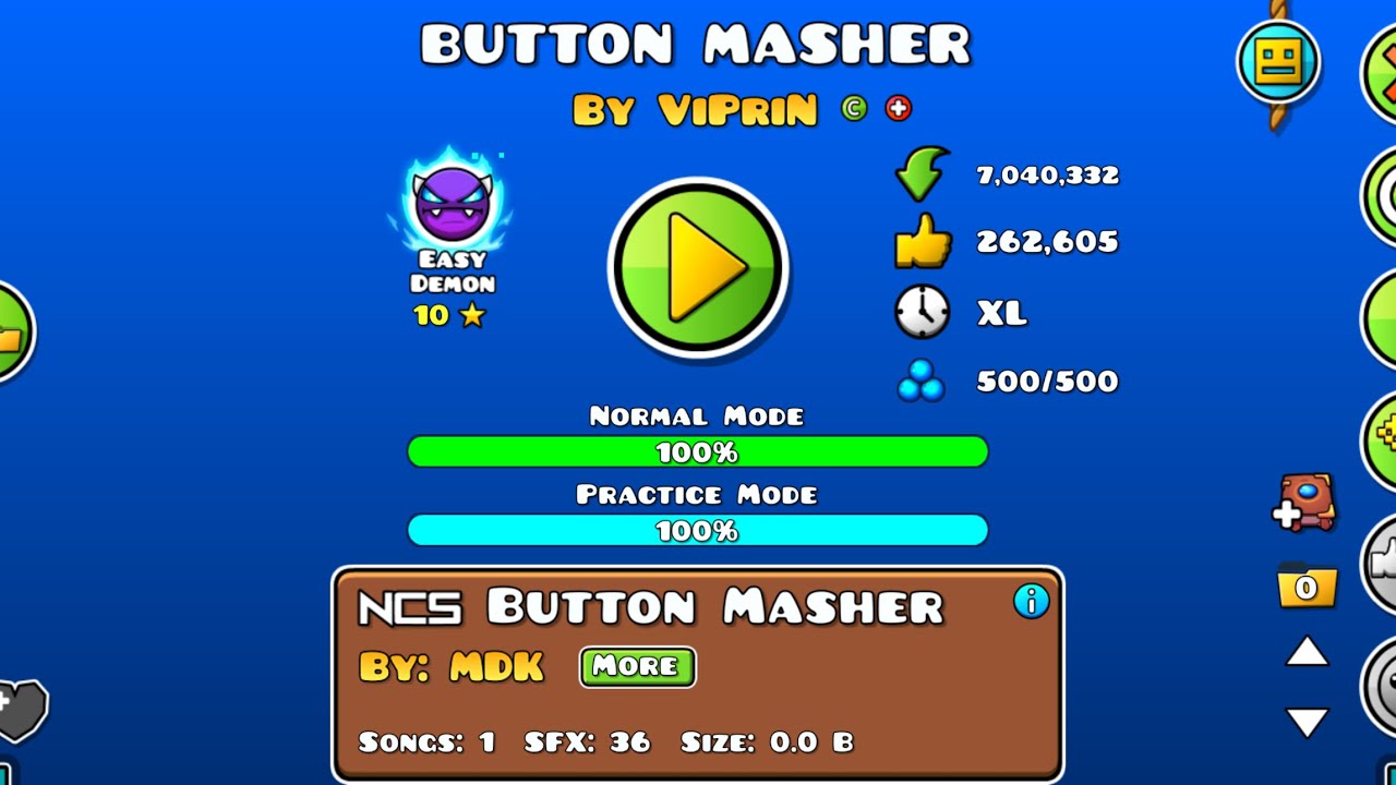 Button Masher Geometry Dash 100% 