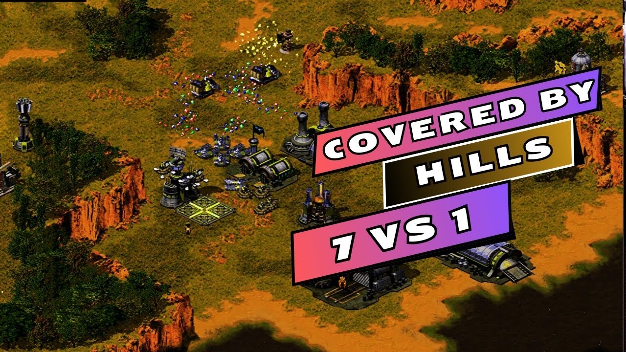 Red Alert 2 - 7 Vs 1 - Covered By Hills - Super Weapons On - Yuri's Revenge