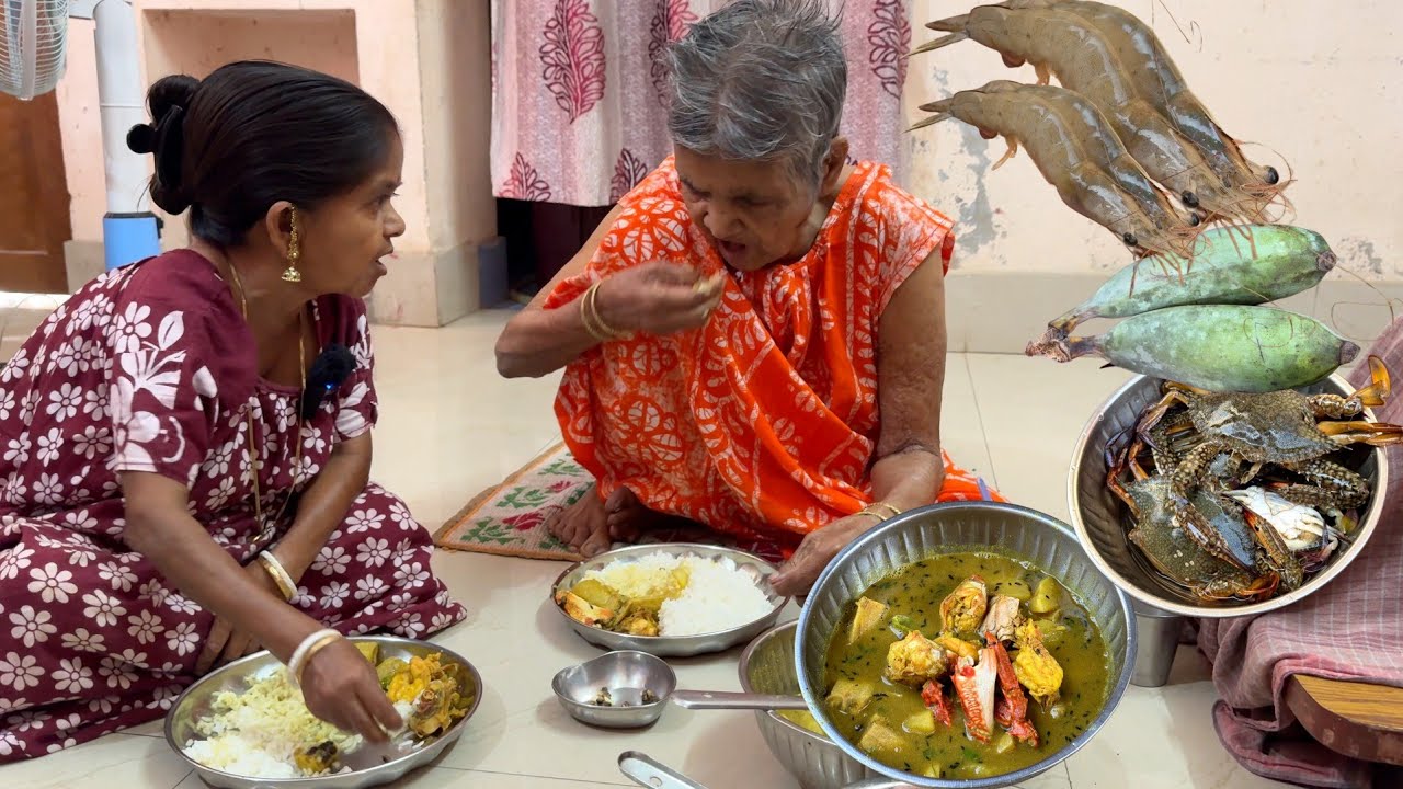 দয়া কলা, কাঁকড়া চিংড়ি মাছ দিয়ে রান্না 😋 Doya Kola Kakra Chingrimach Diye Ranna