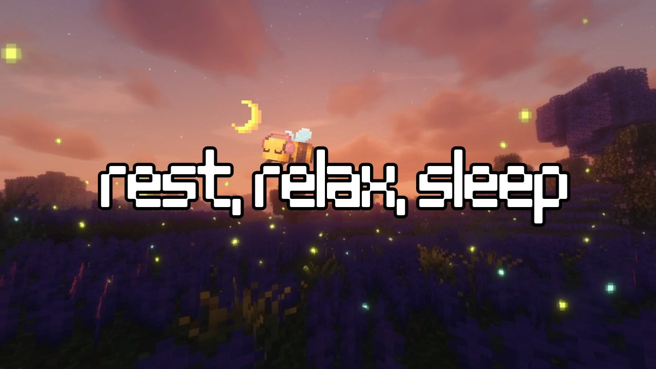 Minecraft Firefly Lavender Meadow Ambience w/ Gentle Music | 3 Hours