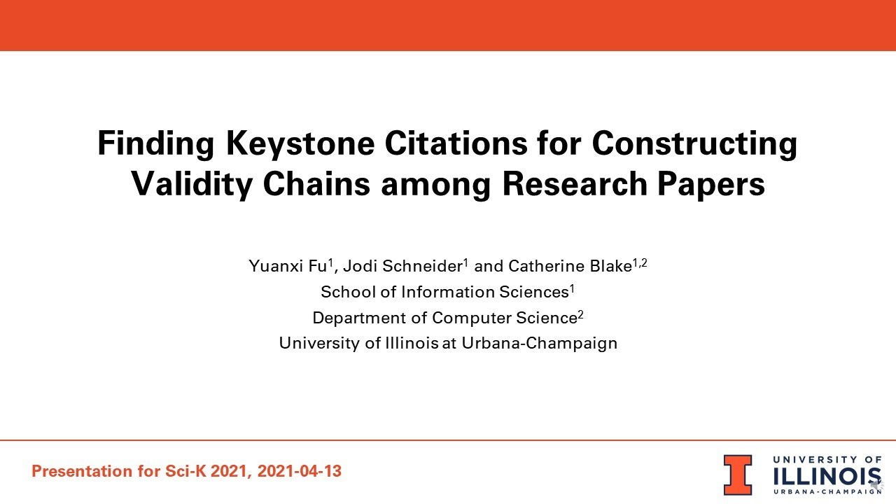 Sci-K 2021: Finding Keystone Citations for Constructing Validity Chains among Research Papers