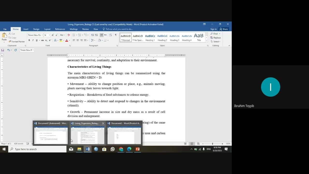 Biology 1 SMSA SSCE&UTME CC 20/8/25