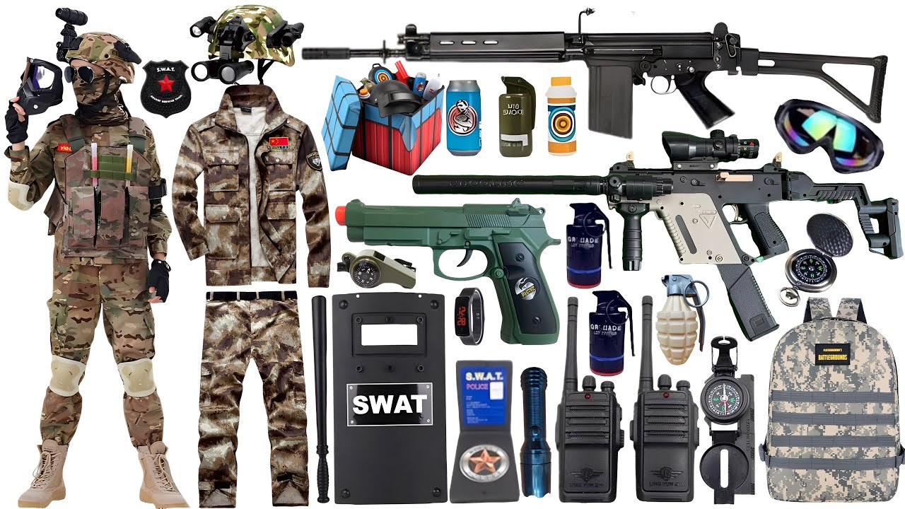 Special police weapon toy set unboxing,Victor short sword submachine gun, Gatling machine gun