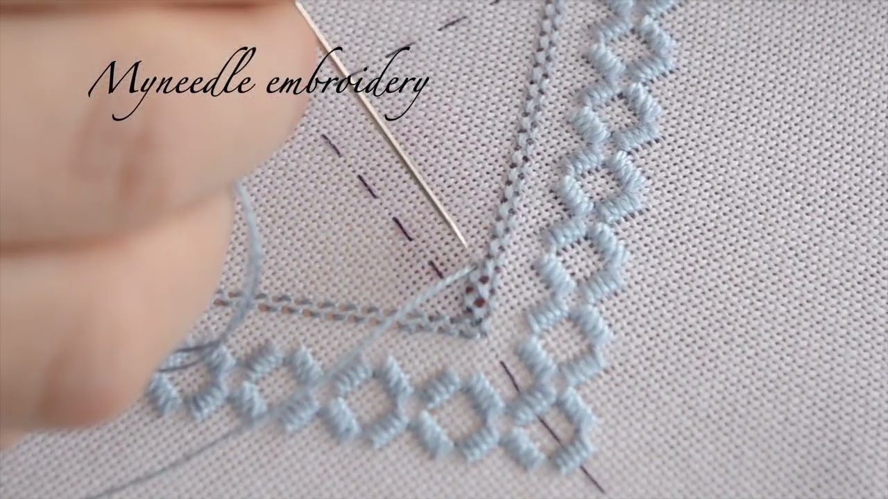 Double cable stitch.Hardanger embroidery process.
