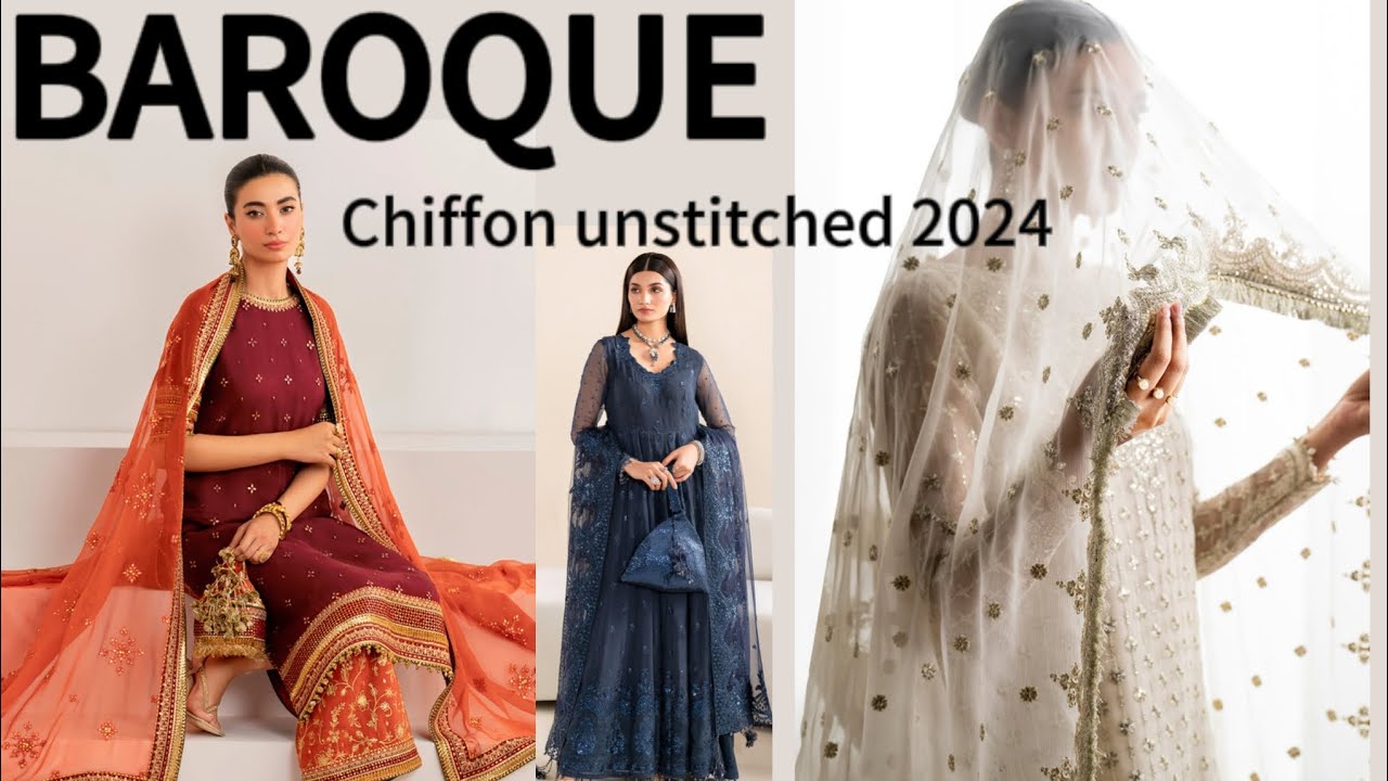 Baroque Chiffon Unstitched collection 2024/chiffonsuits/festivecollection/festive Dress design ideas