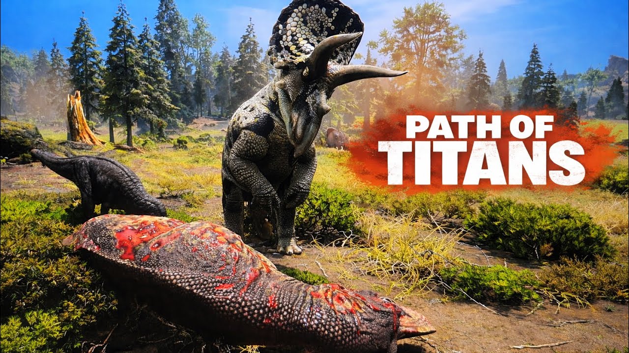 Triceratops fights to survive! - PvP against KOS packs | Path of titans Official Gondwa PvP