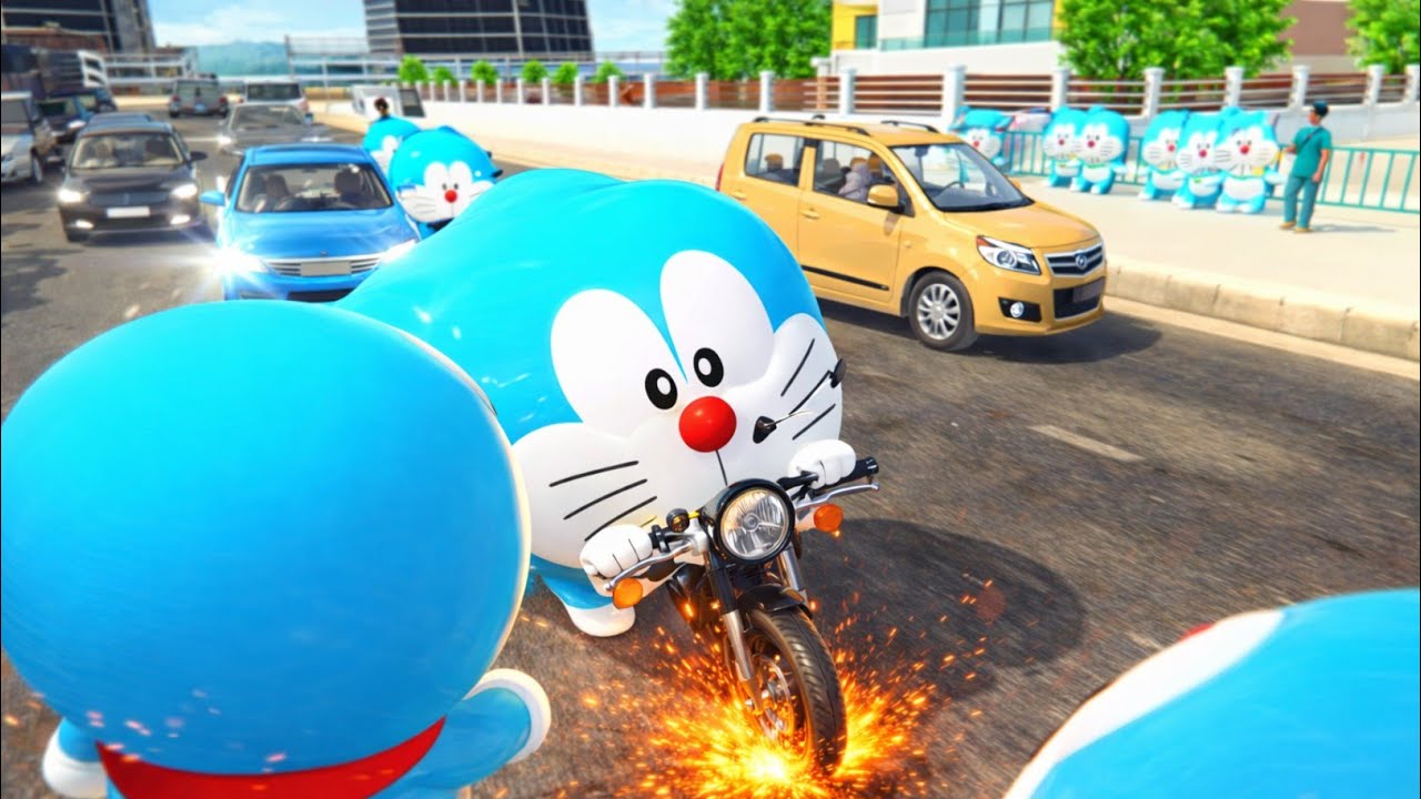 Beech Sadak पर Doraemon 💙🏍️  Bike चला रहा, पीछे दौड़ पड़ी Doraemon Gang 😱🔥