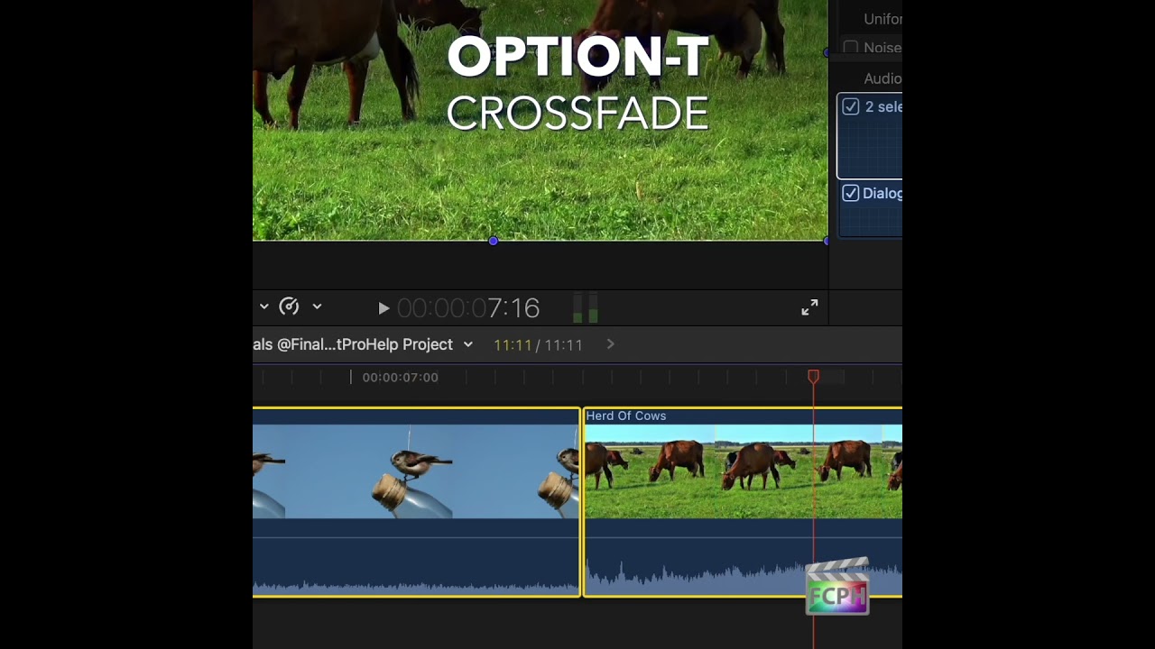 Final Cut Pro Shortcut | Option-T | Crossfade