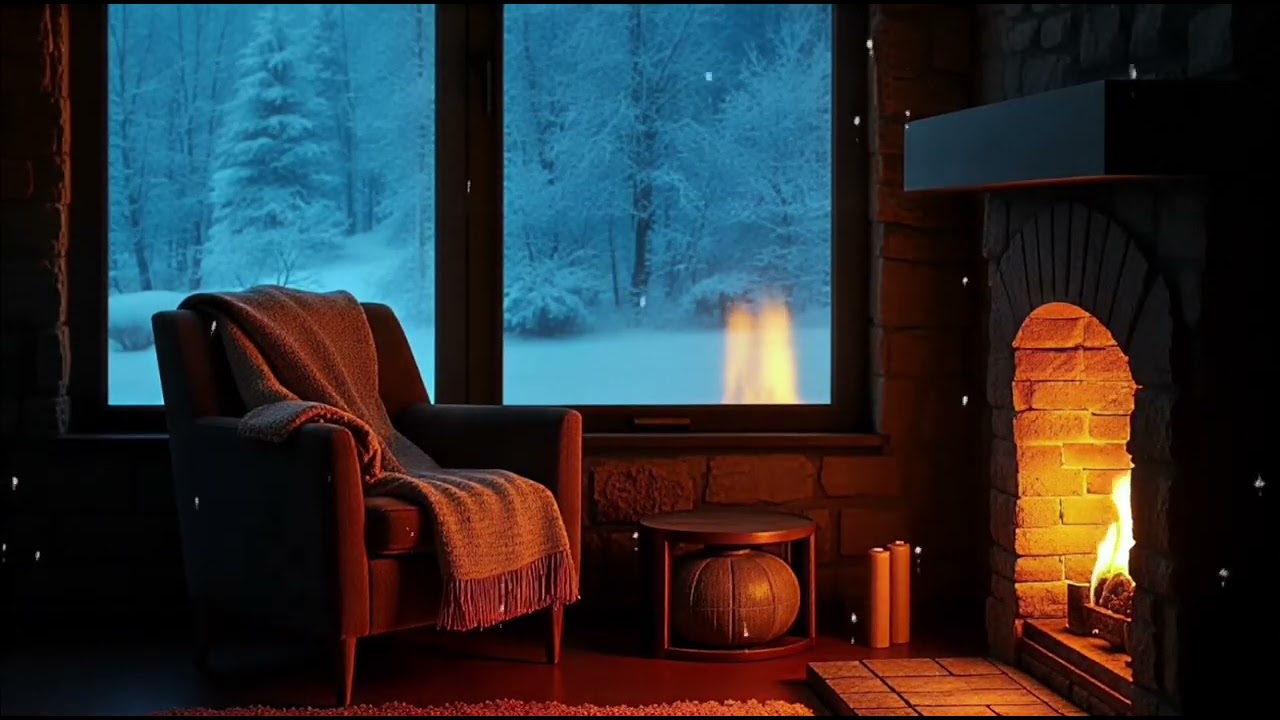 Cozy Winter Night Fireplace 🔥 | Warm Room Ambience with Snow Outside | Relaxing 4K Sleep
