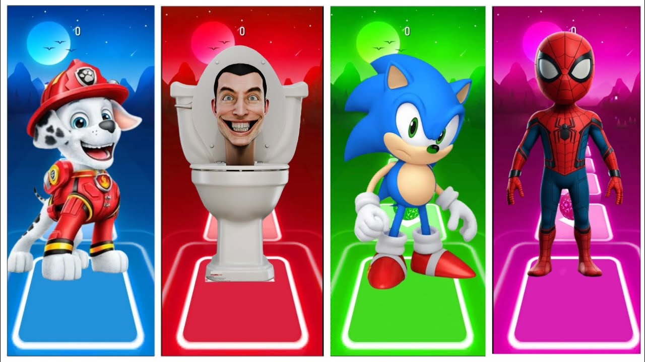 Pow Patrol🆚Skibidi Toilet🆚Sonic🆚Spider Man/Tiles Hop Edm 