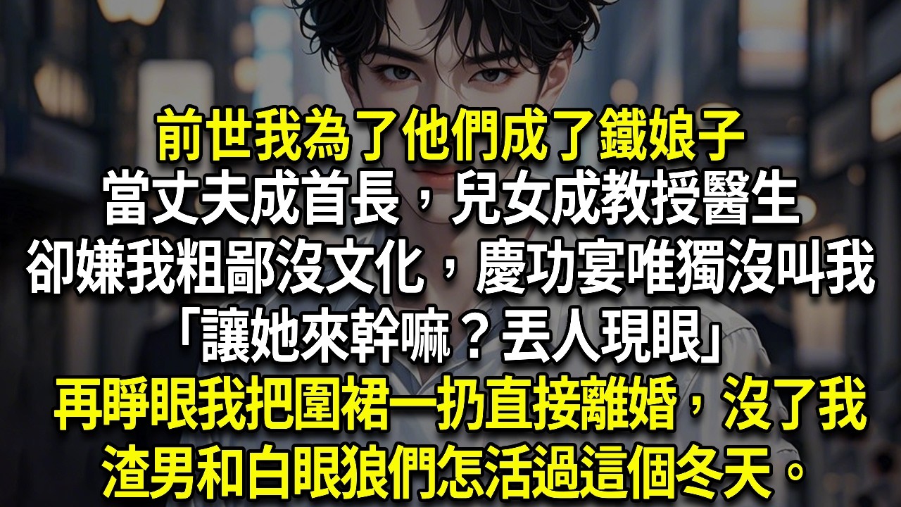 前世我為了他們成了鐵娘子，當丈夫成首長，兒女成教授醫生，卻說我粗鄙沒文化，甚至慶功宴唯獨沒叫我「讓她來幹嘛？丟人現眼」，再睜眼我把圍裙一扔直接離婚，看看沒了我，渣男和白眼狼們怎活過這個冬天。