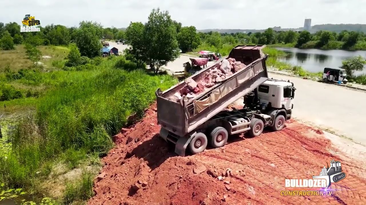 incredible Landfill Project First Starting Filling Up The Flooded Land Area Using Machine Dozer