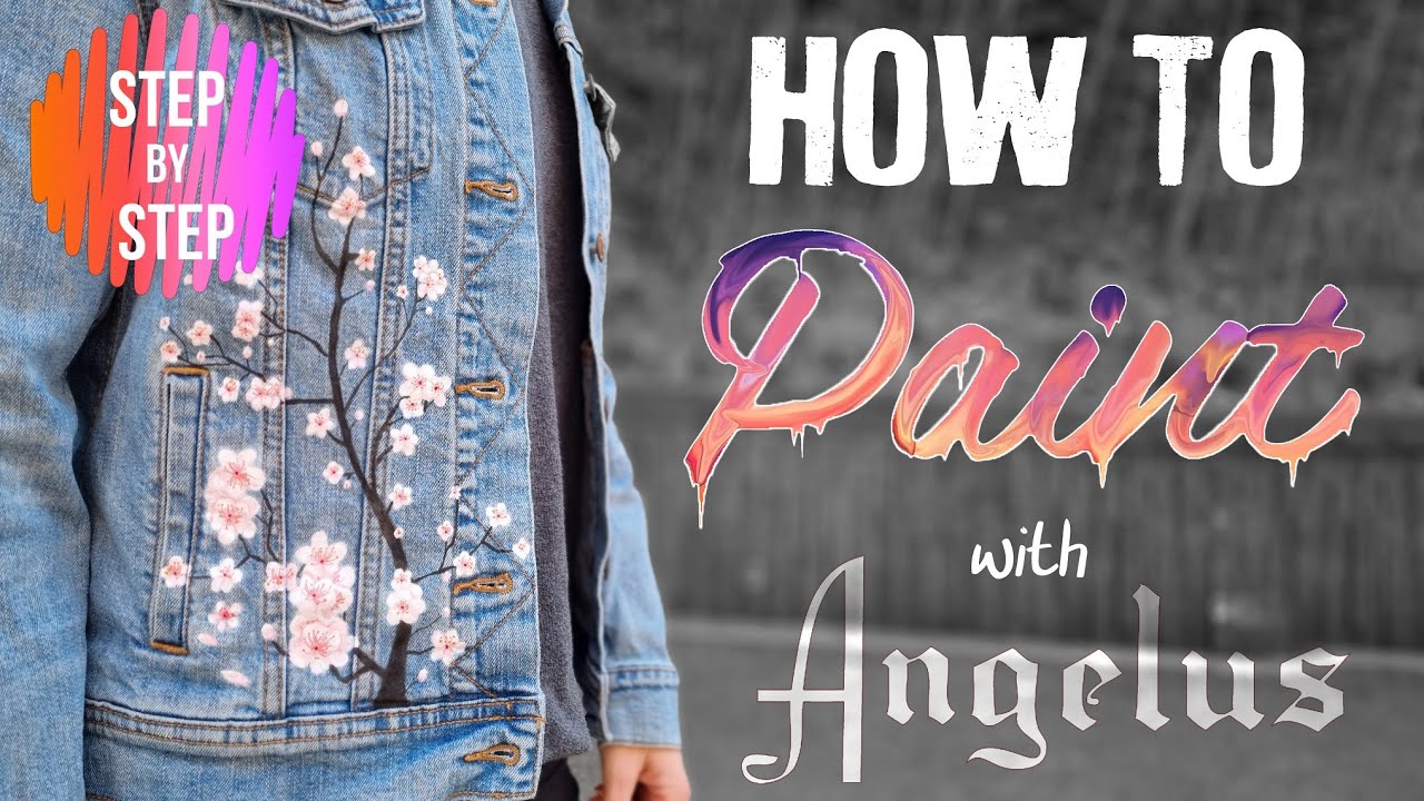 How to paint a denim jacket with Angelus paint. Easy Cherry Blossom Edition.