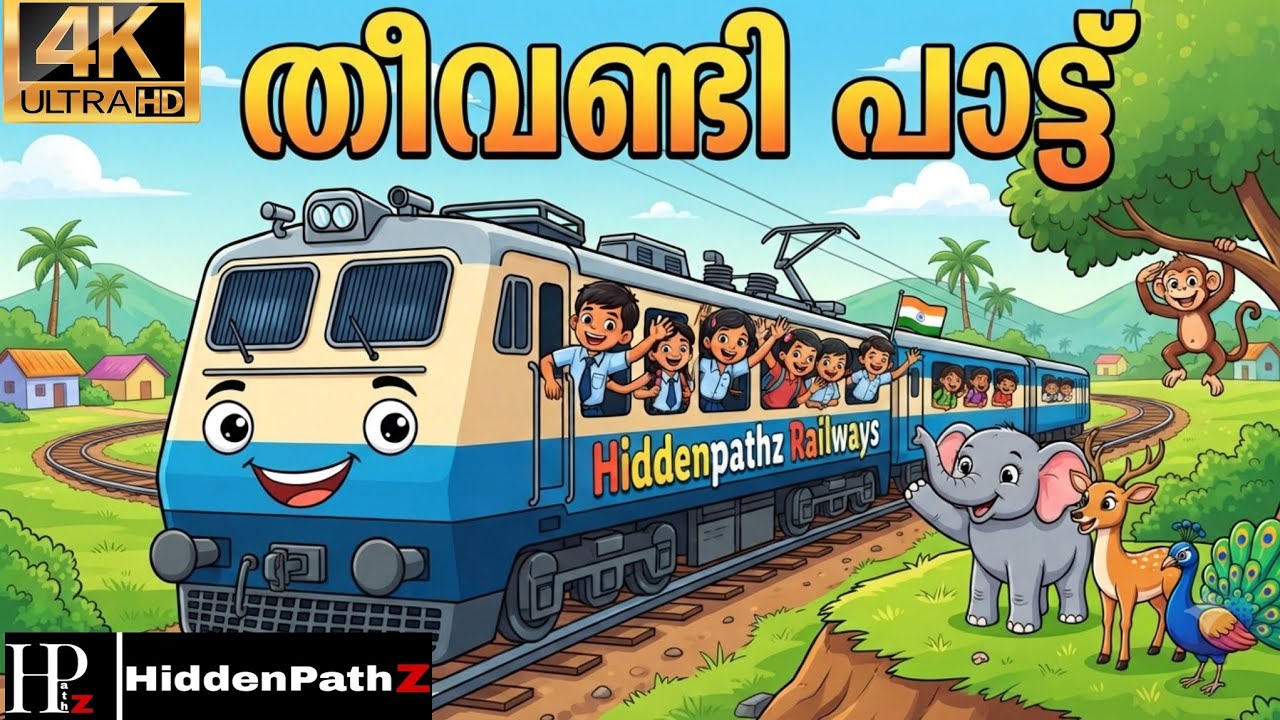 Train Song തീവണ്ടി പാട്ട്|Malayalam Rhyme|Kids Stories|Fun|Kaathu|Elephant|Train|Children|Cartoon|AI