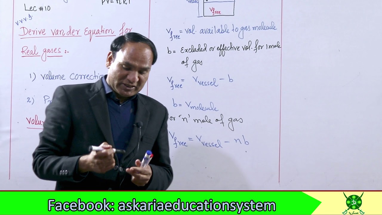 Ch#4 | Lec#10 | Vander      waal Equation | Real gas Equation | #Chemistry 11