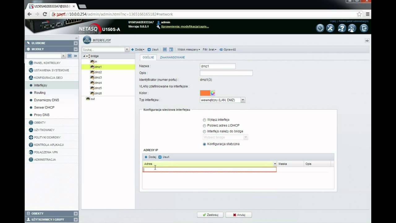 NETASQ Firmware v9 - Adres w sieci DMZ