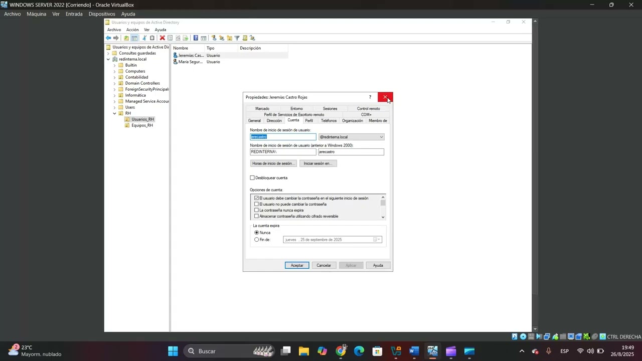 Unidades organizativas y configuración de GPO Windows Server 2022