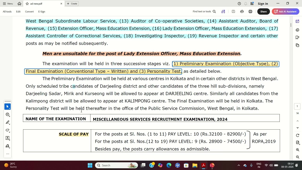 psc miscellaneous services recruitment examination 2024.
