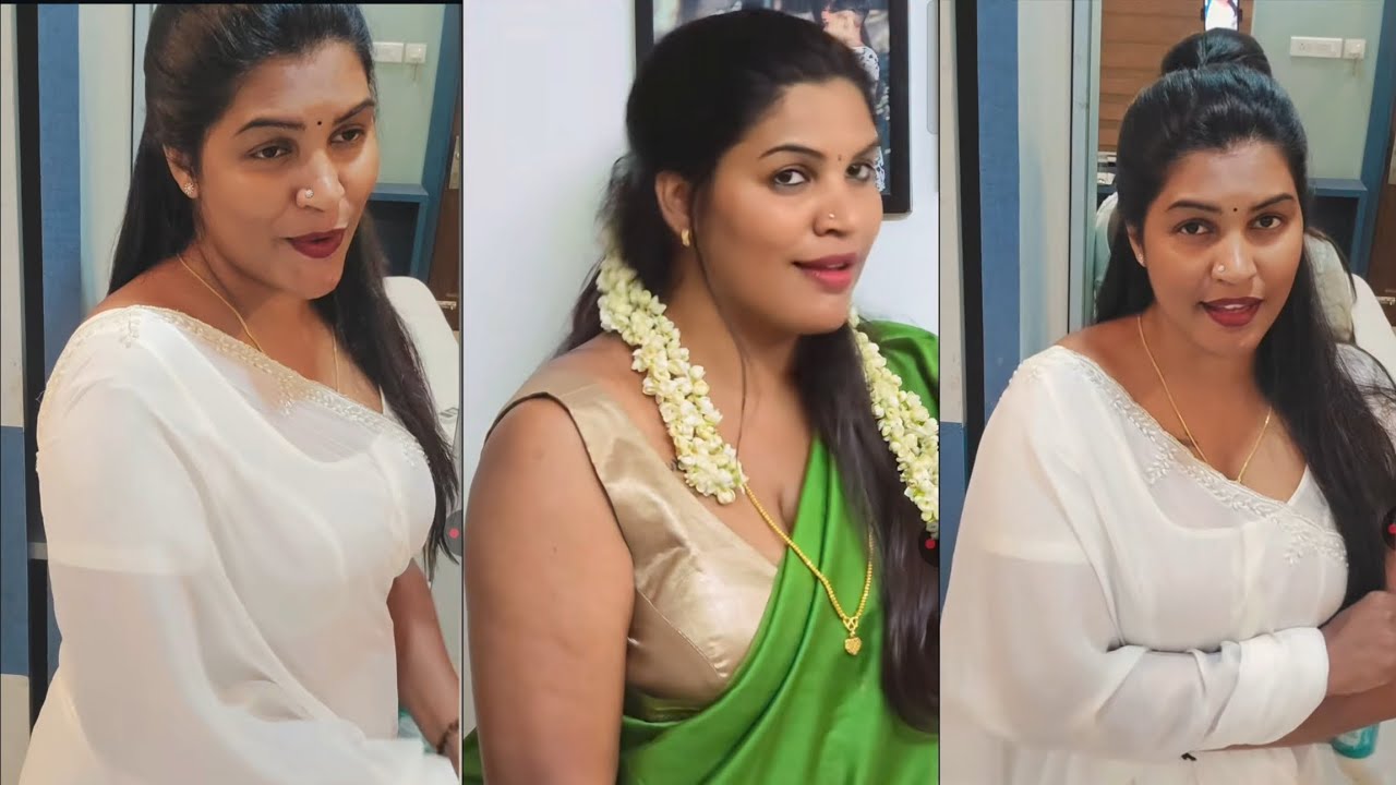 South Indian Saree Draping style | White Chiffon Saree embroidery | White Cotton Blouse | Saree