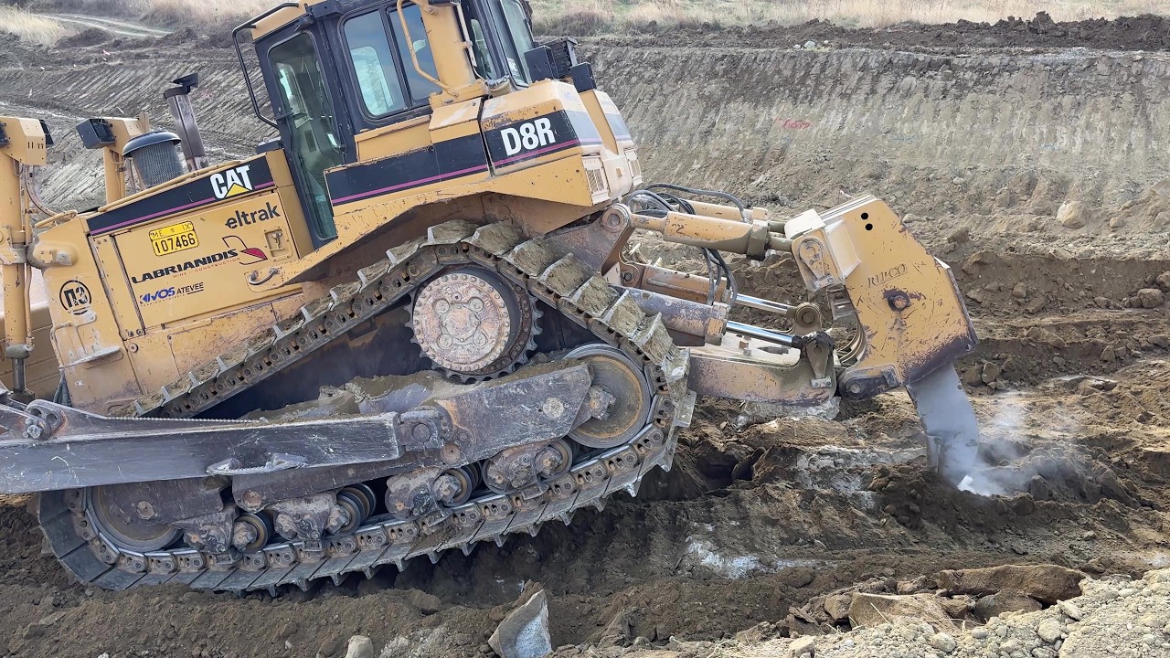 Cat D8R Dozer Ripping Rock Layers On A Road Construction Site - Sotiriadis/Labrianidis 4k