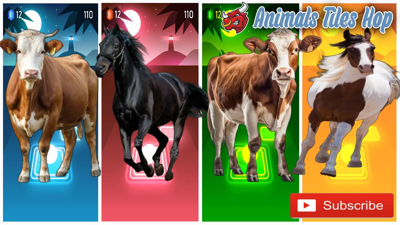 Funny Cow🐂🆚Funny Horse🐎🆚Funny Bull🐂🆚Funny horse🔴Tiles Hop EDM Rush